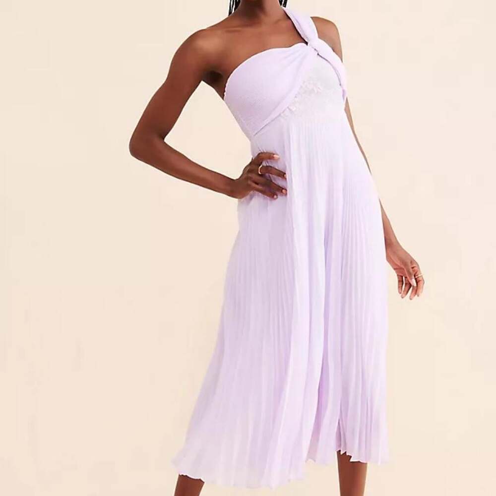 Anthropologie Vineet Bahl Pleated Lace Midi Dress XS Lilac Purple Boho Romantic